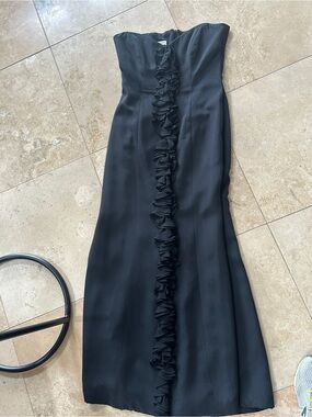 Roland Nivelas Strapless Black Ruffle Column Dress